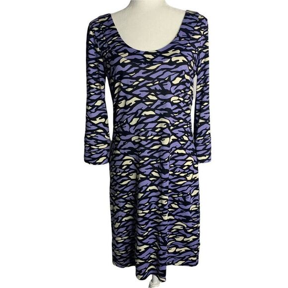 Diane Von Furstenberg Silk Sheath Dress 10 Purple Bell Sleeve Scoop Neck - Picture 1 of 6